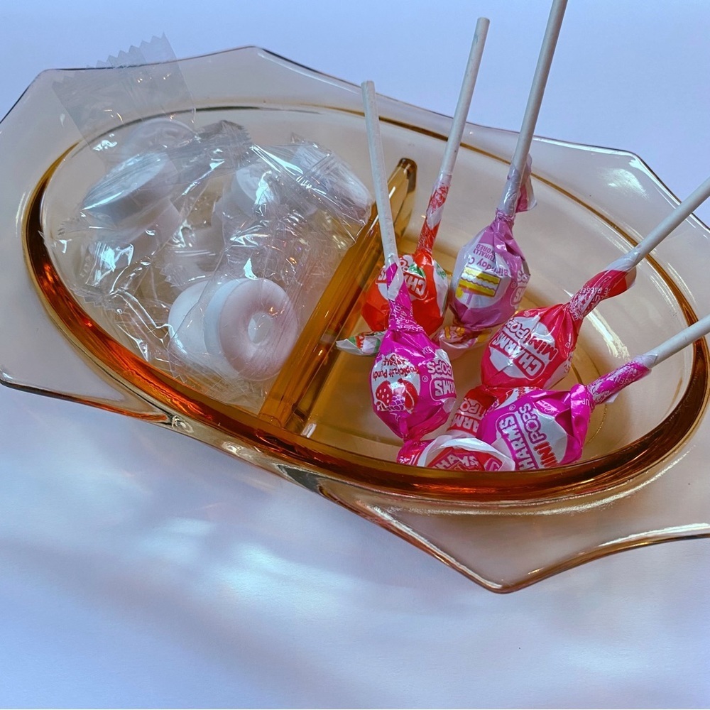 Vintage Amber Glass Divided Mid-Century Candy Dish - Picture 4 of 10